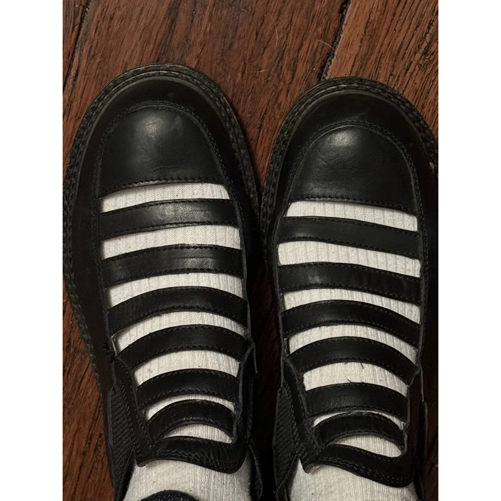 Giraudon New York Black Leather Cage Cutout Lug Sole Shoes Booties Round Toe